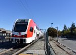 Caltrain # 132 heads away from Santa Clara platform toward San Jose Diridon Depot